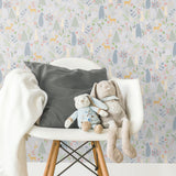 Spring Forest Pals Grey Peel & Stick Wallpaper with Woodland Animals Pattern - York RMK12120RL