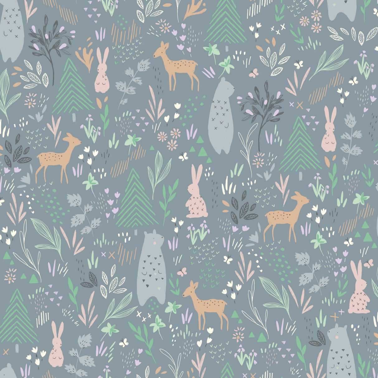 Spring Forest Pals Grey Peel & Stick Wallpaper with Woodland Animals Pattern - York RMK12121RL