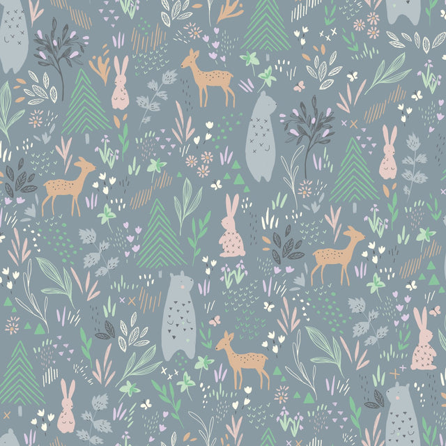 Spring Forest Pals Grey Peel & Stick Wallpaper with Woodland Animals Pattern - York RMK12121RL