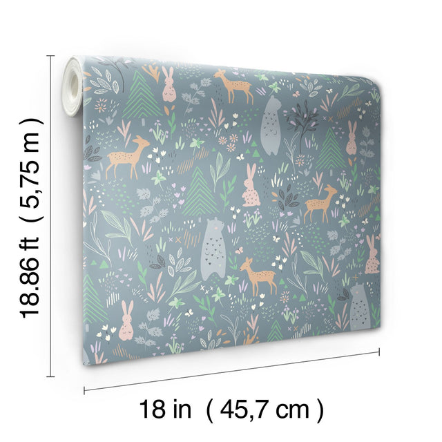 Spring Forest Pals Grey Peel & Stick Wallpaper with Woodland Animals Pattern - York RMK12121RL