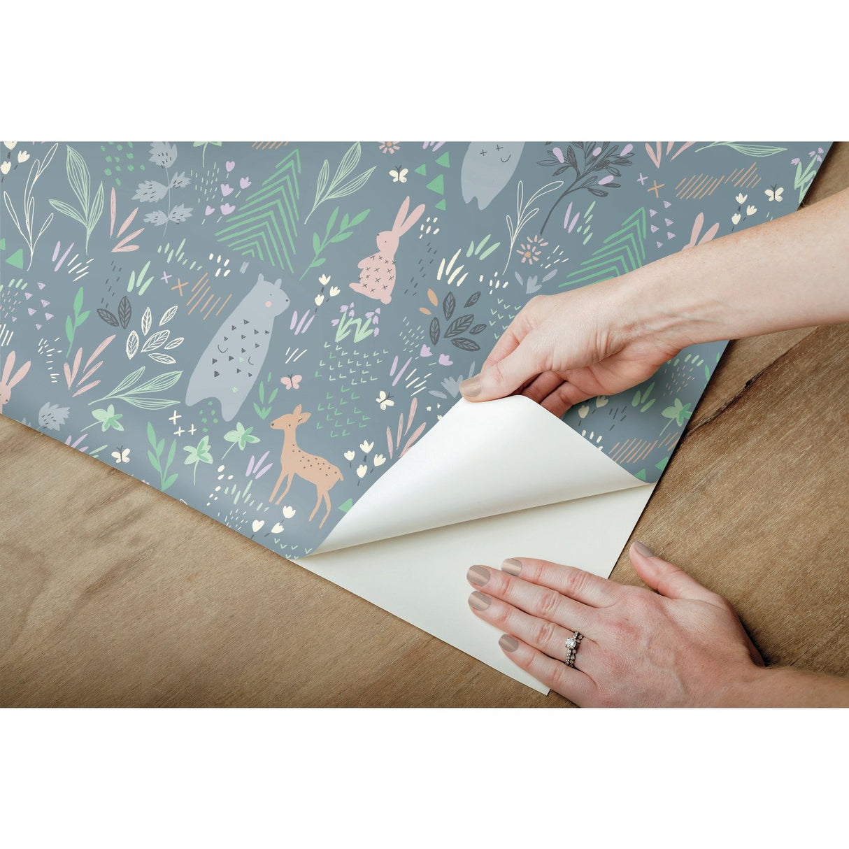 Spring Forest Pals Grey Peel & Stick Wallpaper with Woodland Animals Pattern - York RMK12121RL