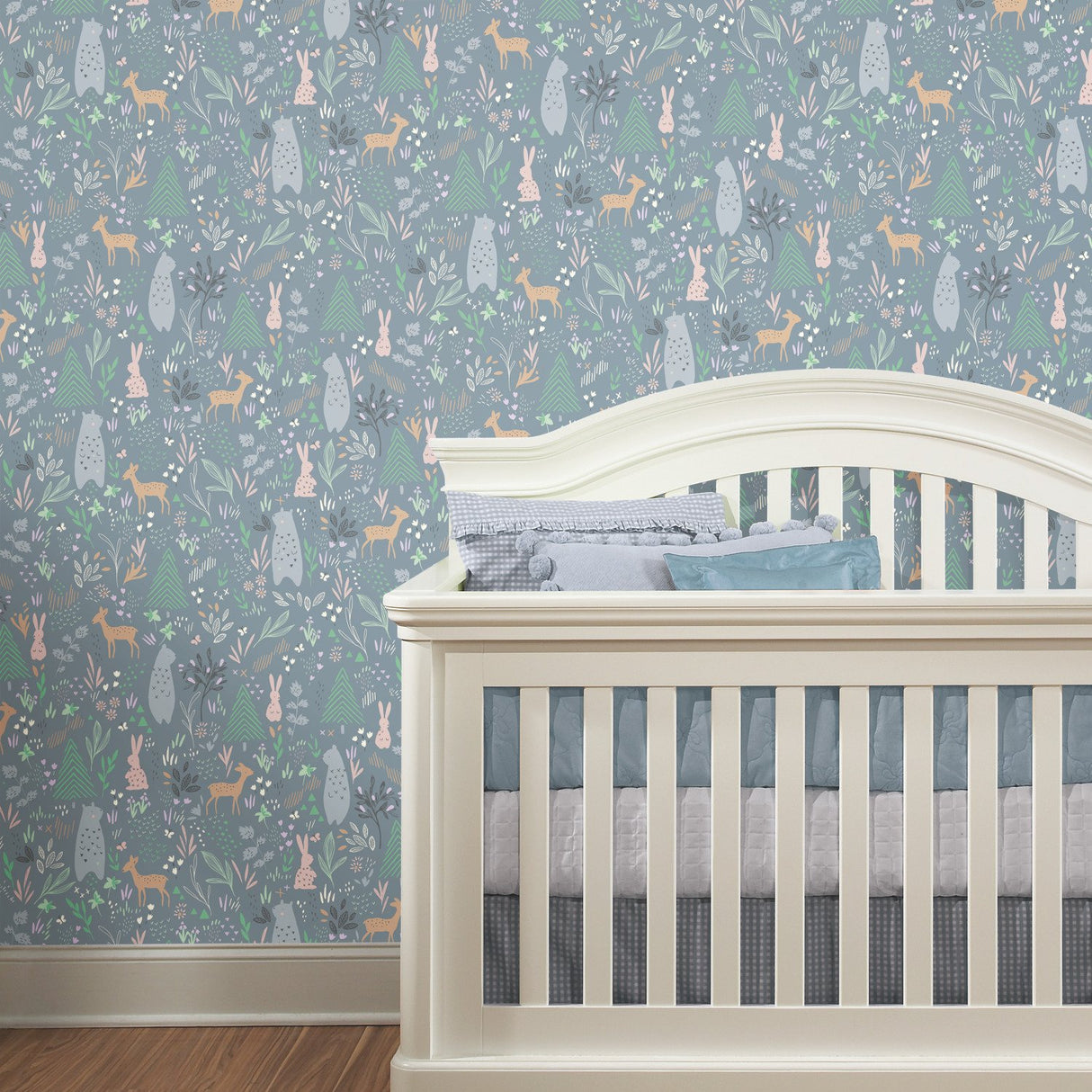 Spring Forest Pals Grey Peel & Stick Wallpaper with Woodland Animals Pattern - York RMK12121RL