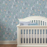 Spring Forest Pals Grey Peel & Stick Wallpaper with Woodland Animals Pattern - York RMK12121RL