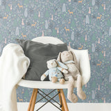 Spring Forest Pals Grey Peel & Stick Wallpaper with Woodland Animals Pattern - York RMK12121RL