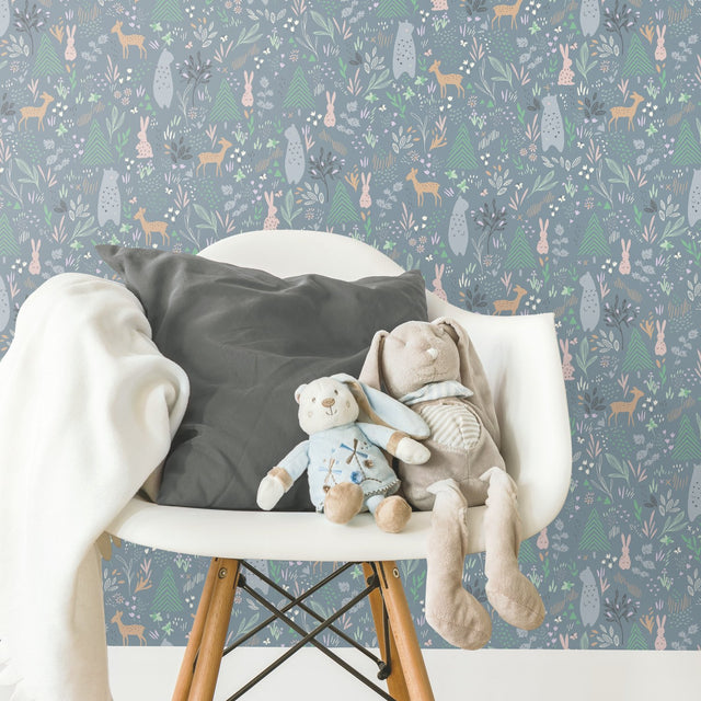 Spring Forest Pals Grey Peel & Stick Wallpaper with Woodland Animals Pattern - York RMK12121RL