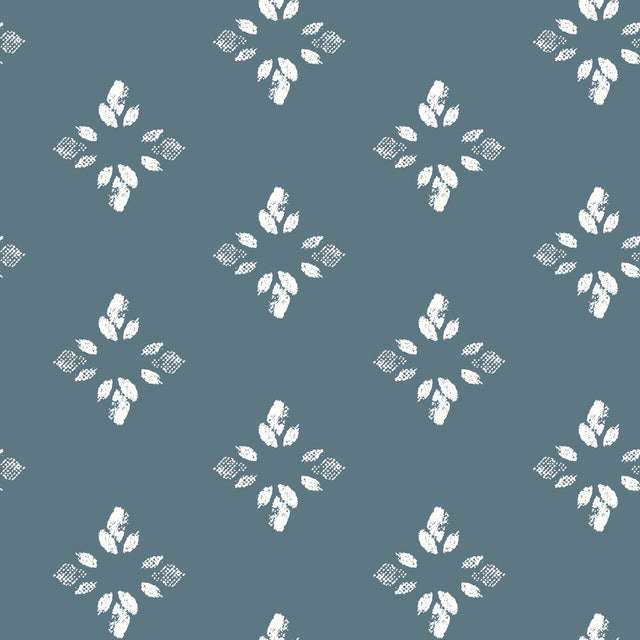 Pressed Petals Denim Peel & Stick Wallpaper with Floral Diamond Motif - York RMK12146WP