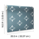 Pressed Petals Denim Peel & Stick Wallpaper with Floral Diamond Motif - York RMK12146WP
