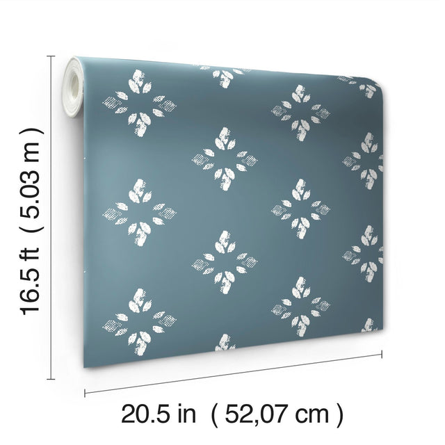 Pressed Petals Denim Peel & Stick Wallpaper with Floral Diamond Motif - York RMK12146WP