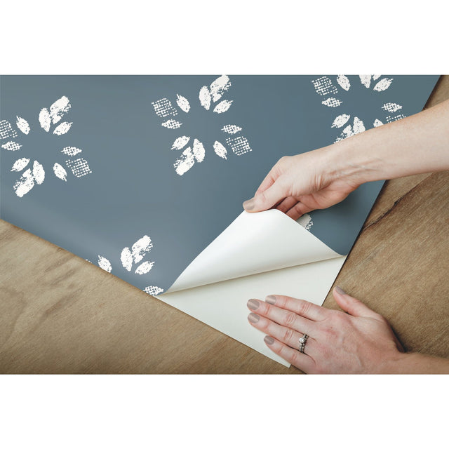 Pressed Petals Denim Peel & Stick Wallpaper with Floral Diamond Motif - York RMK12146WP