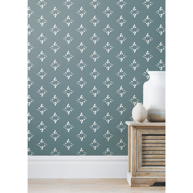 Pressed Petals Denim Peel & Stick Wallpaper with Floral Diamond Motif - York RMK12146WP