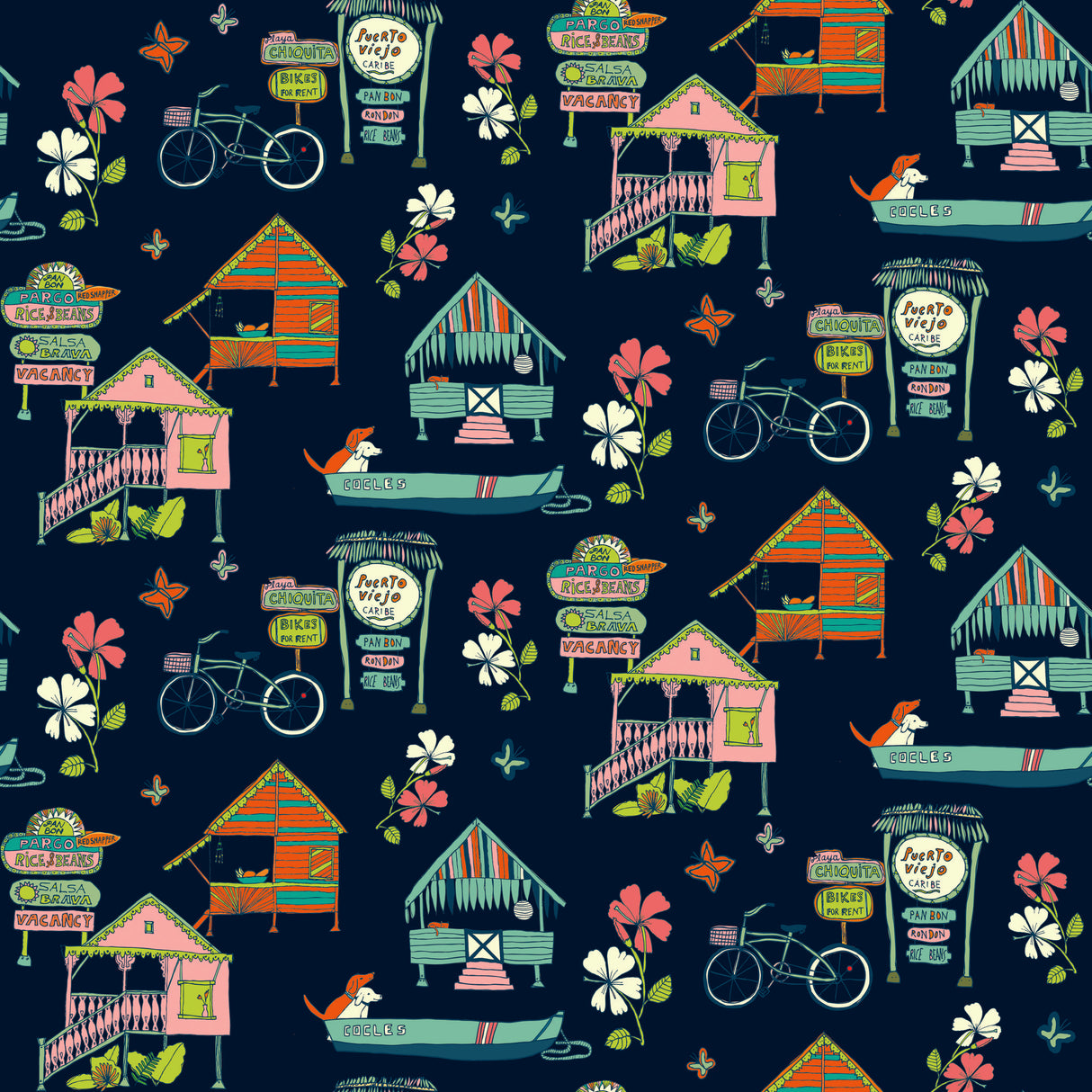 Caribbean Blue Peel & Stick Wallpaper with Whimsical Botanical Flowers Pattern - York RMK12153RL