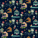 Caribbean Blue Peel & Stick Wallpaper with Whimsical Botanical Flowers Pattern - York RMK12153RL