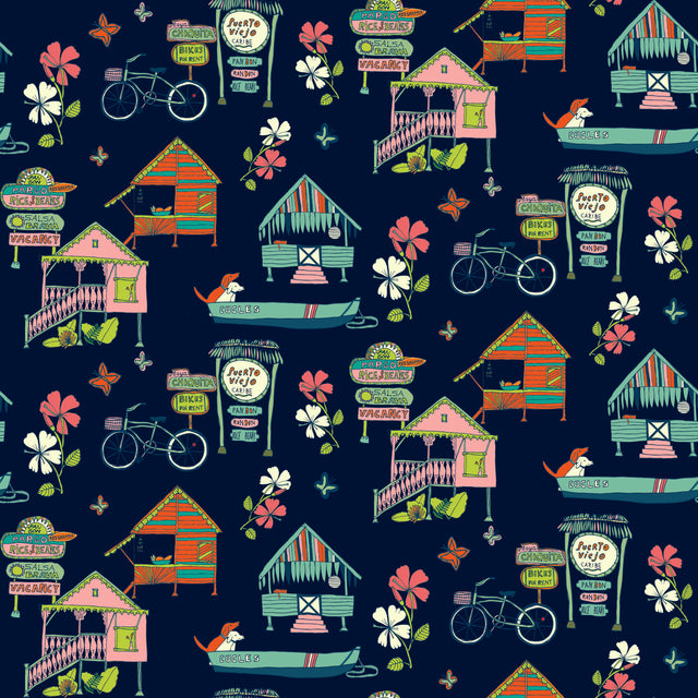 Caribbean Blue Peel & Stick Wallpaper with Whimsical Botanical Flowers Pattern - York RMK12153RL