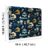 Caribbean Blue Peel & Stick Wallpaper with Whimsical Botanical Flowers Pattern - York RMK12153RL