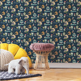 Caribbean Blue Peel & Stick Wallpaper with Whimsical Botanical Flowers Pattern - York RMK12153RL