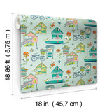 Caribbean Blue Peel & Stick Wallpaper with Whimsical Botanical Flowers Pattern - York RMK12154RL