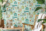 Caribbean Blue Peel & Stick Wallpaper with Whimsical Botanical Flowers Pattern - York RMK12154RL