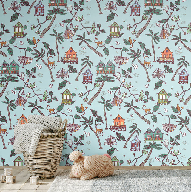 Calypso Jungle Blue Peel & Stick Wallpaper