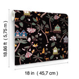Calypso Jungle Black Peel & Stick Wallpaper with Whimsical Botanical Flowers Pattern - York RMK12156RL