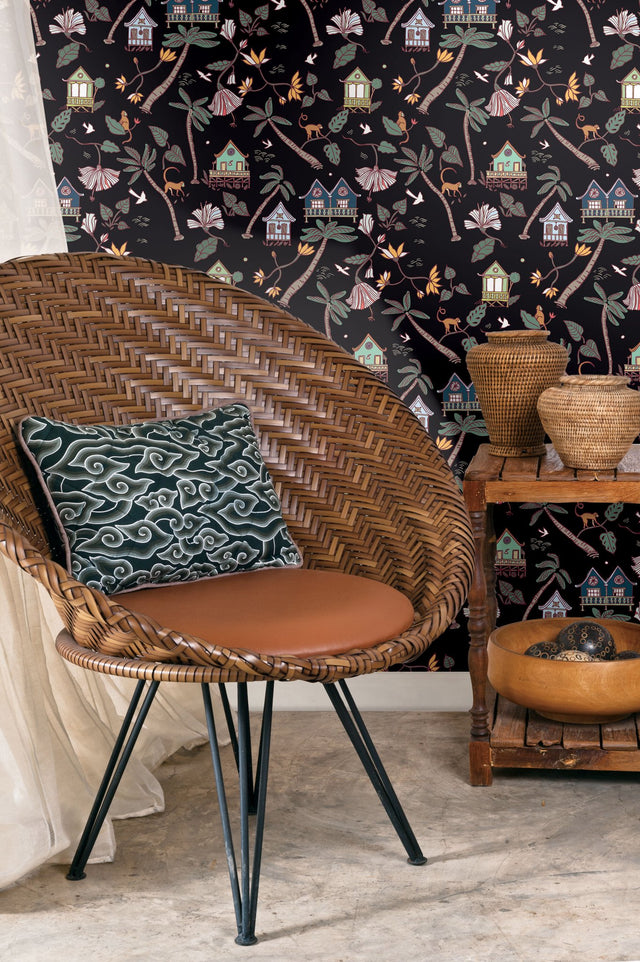 Calypso Jungle Black Peel & Stick Wallpaper with Whimsical Botanical Flowers Pattern - York RMK12156RL