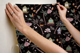 Calypso Jungle Black Peel & Stick Wallpaper with Whimsical Botanical Flowers Pattern - York RMK12156RL