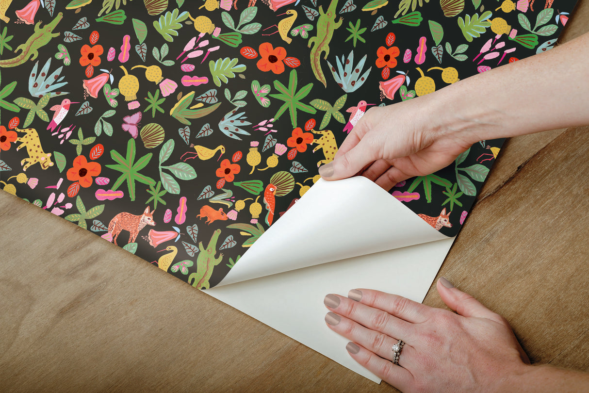 Selva Green Peel & Stick Wallpaper with Whimsical Botanical Flowers Pattern - York RMK12157RL