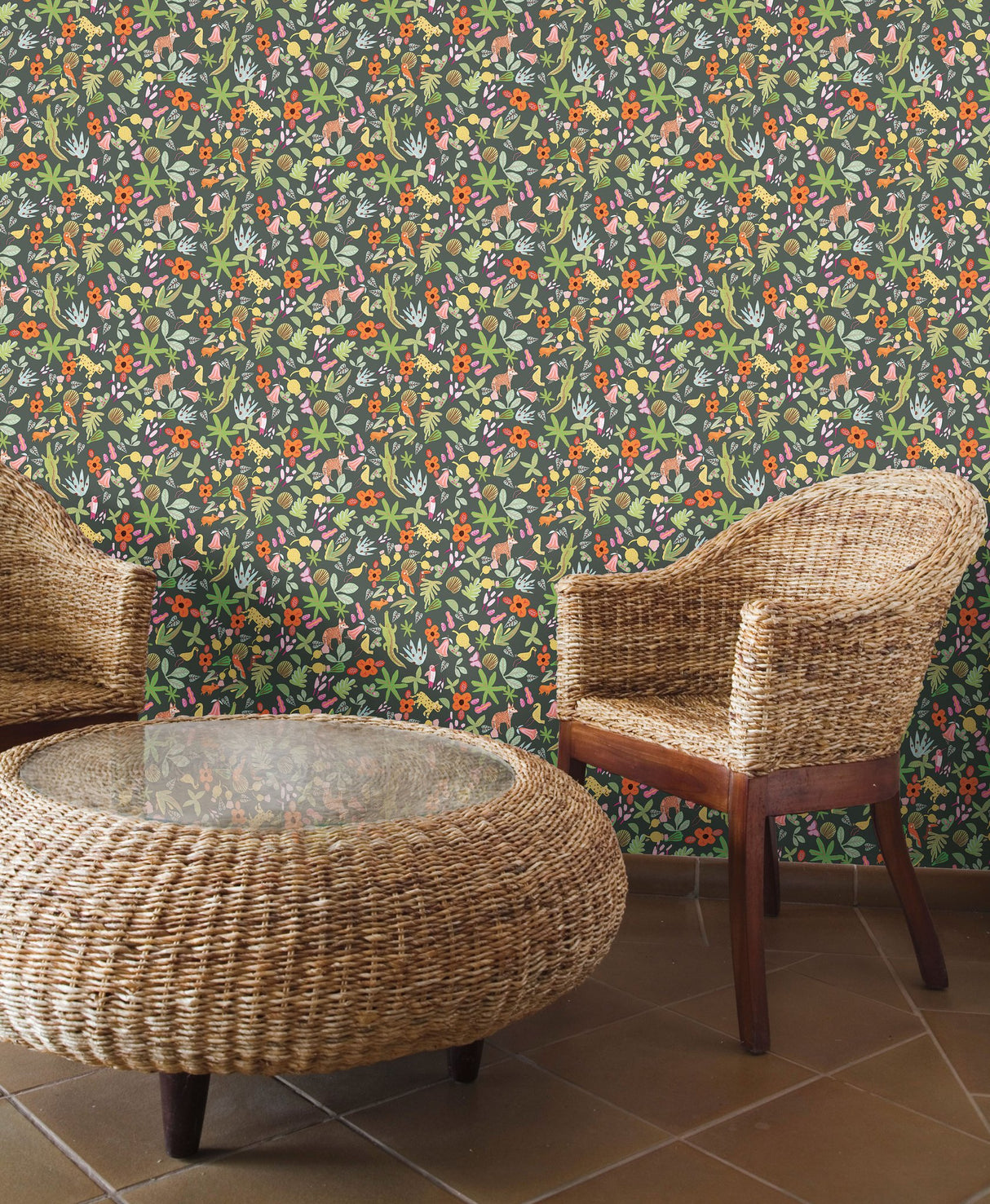 Selva Green Peel & Stick Wallpaper with Whimsical Botanical Flowers Pattern - York RMK12157RL