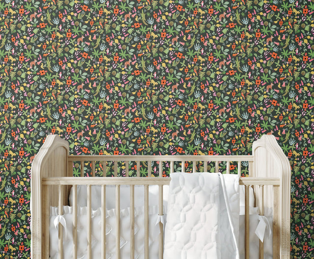 Selva Green Peel & Stick Wallpaper with Whimsical Botanical Flowers Pattern - York RMK12157RL
