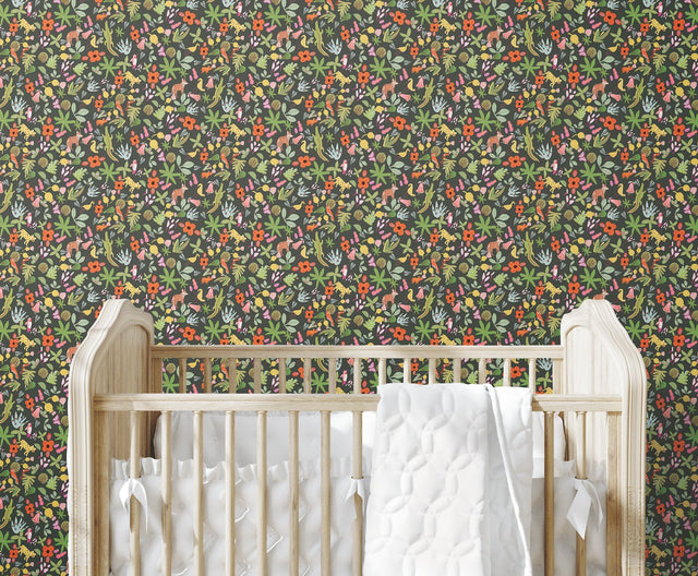 Selva Green Peel & Stick Wallpaper with Whimsical Botanical Flowers Pattern - York RMK12157RL