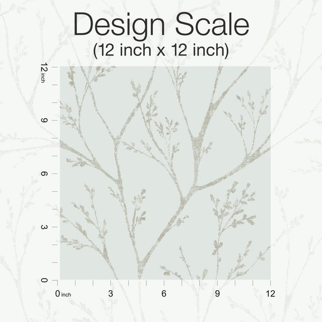 Tree Branches Blue Peel & Stick Wallpaper with Whimsical Botanical Trees Pattern - York RMK12161WP
