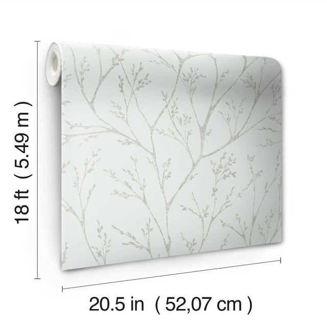 Tree Branches Blue Peel & Stick Wallpaper with Whimsical Botanical Trees Pattern - York RMK12161WP