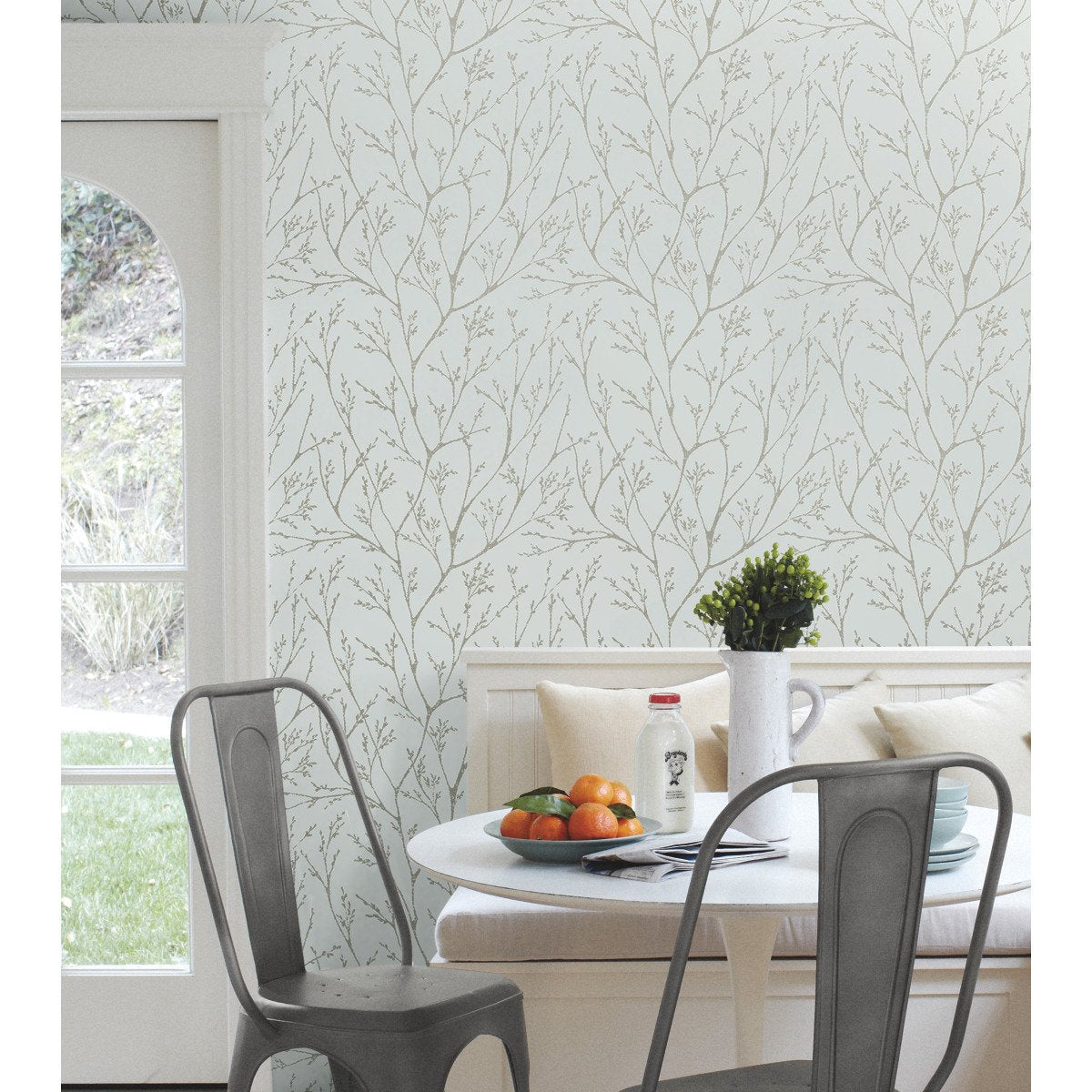 Tree Branches Blue Peel & Stick Wallpaper with Whimsical Botanical Trees Pattern - York RMK12161WP