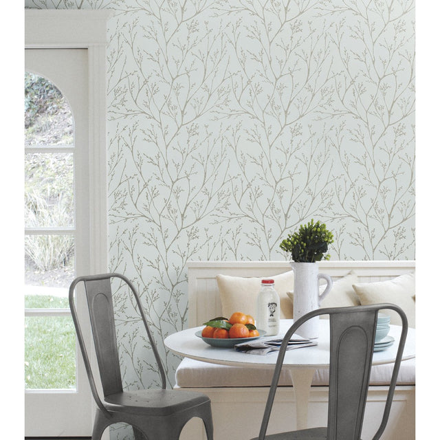 Tree Branches Blue Peel & Stick Wallpaper with Whimsical Botanical Trees Pattern - York RMK12161WP