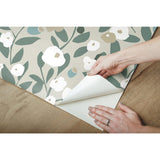 Kensington Garden Beige Peel & Stick Wallpaper with Whimsical Botanical Floral Pattern - York RMK12164PLW