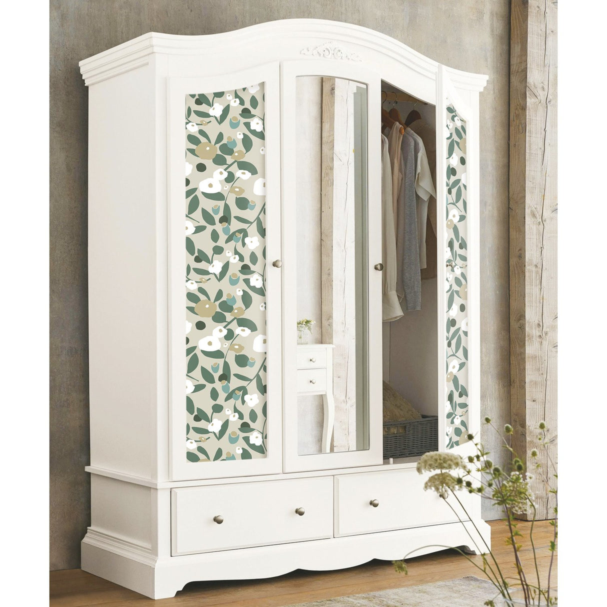 Kensington Garden Beige Peel & Stick Wallpaper with Whimsical Botanical Floral Pattern - York RMK12164PLW
