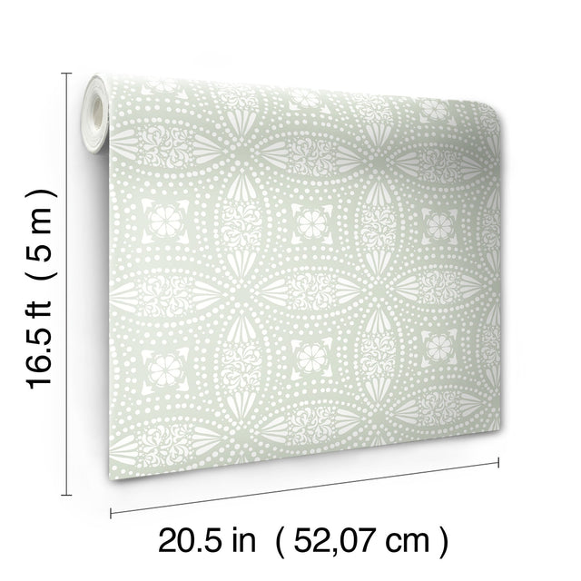 Overlapping Medallions Green Peel & Stick Wallpaper with Whimsical Abstract Medallion Pattern - York RMK12171WP