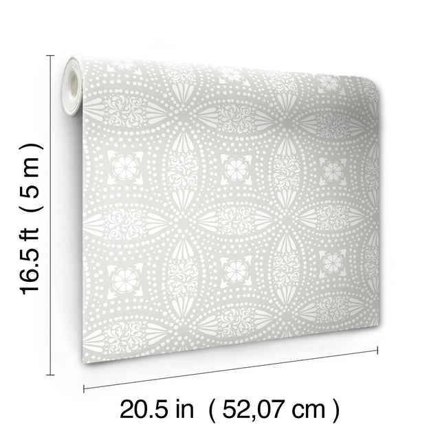Overlapping Medallions Grey Peel & Stick Wallpaper with Whimsical Abstract Medallions - York RMK12172WP