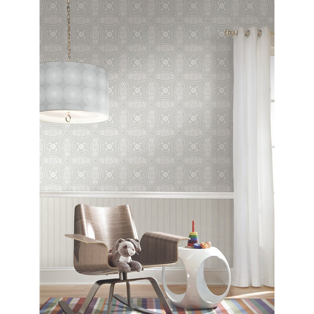 Overlapping Medallions Grey Peel & Stick Wallpaper with Whimsical Abstract Medallions - York RMK12172WP