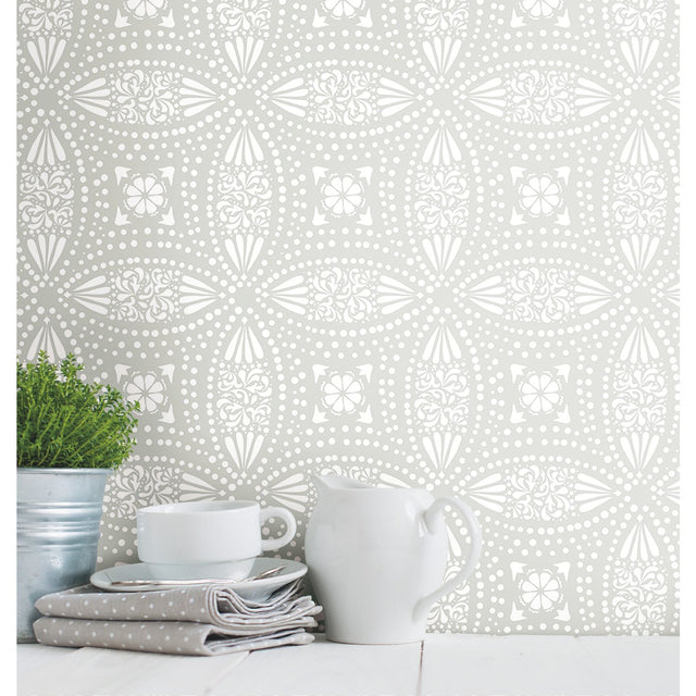 Overlapping Medallions Grey Peel & Stick Wallpaper with Whimsical Abstract Medallions - York RMK12172WP