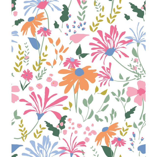Bella Garden Multicolor Peel & Stick Wallpaper with Whimsical Botanical Floral Pattern - York RMK12174PLW
