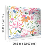 Bella Garden Multicolor Peel & Stick Wallpaper with Whimsical Botanical Floral Pattern - York RMK12174PLW
