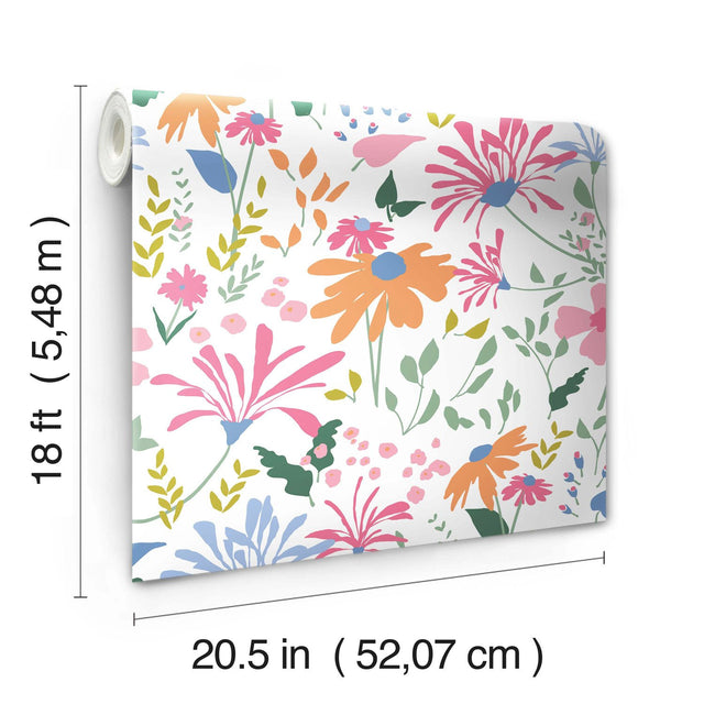 Bella Garden Multicolor Peel & Stick Wallpaper with Whimsical Botanical Floral Pattern - York RMK12174PLW