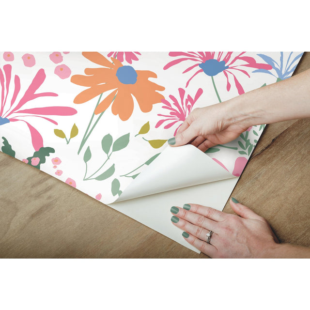 Bella Garden Multicolor Peel & Stick Wallpaper with Whimsical Botanical Floral Pattern - York RMK12174PLW