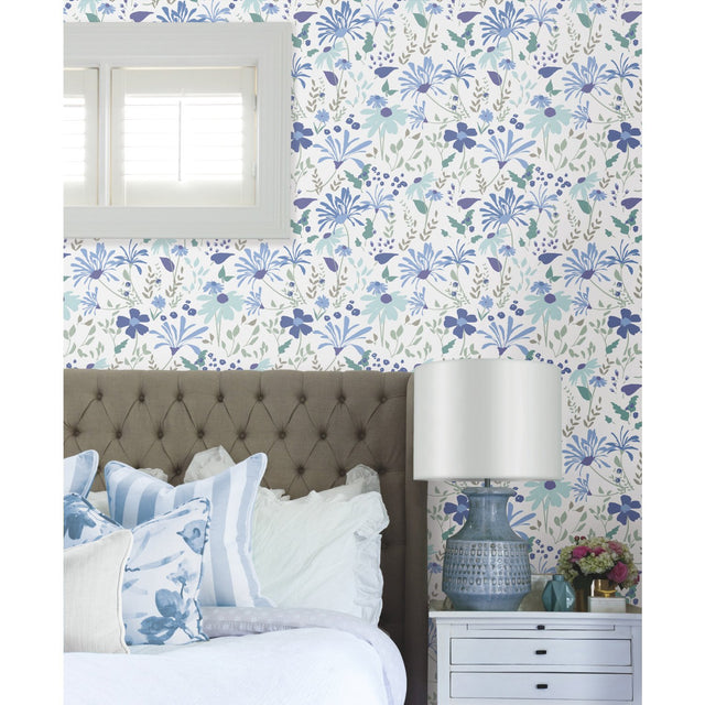 Bella Garden Multicolor Peel & Stick Wallpaper with Whimsical Botanical Floral Pattern - York RMK12174PLW