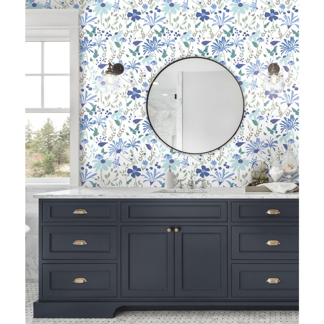 Bella Garden Multicolor Peel & Stick Wallpaper with Whimsical Botanical Floral Pattern - York RMK12174PLW