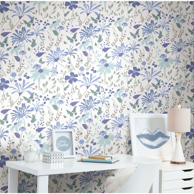 Bella Garden Multicolor Peel & Stick Wallpaper with Whimsical Botanical Floral Pattern - York RMK12174PLW