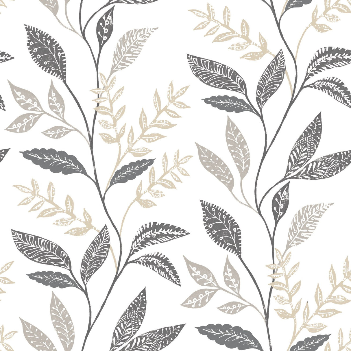 Cottage Vine Grey Peel & Stick Wallpaper with Whimsical Botanical Floral Pattern - York RMK12178PLW