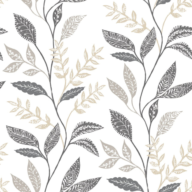 Cottage Vine Grey Peel & Stick Wallpaper with Whimsical Botanical Floral Pattern - York RMK12178PLW