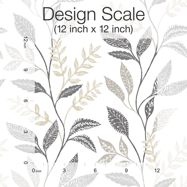 Cottage Vine Grey Peel & Stick Wallpaper with Whimsical Botanical Floral Pattern - York RMK12178PLW