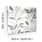 Cottage Vine Grey Peel & Stick Wallpaper with Whimsical Botanical Floral Pattern - York RMK12178PLW